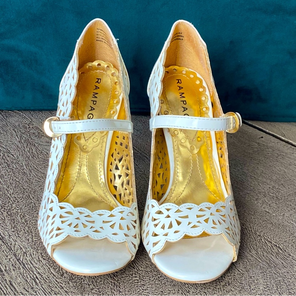 Rampage White Peep Toe Heels with Eyelet Detail - Women’s 6.5